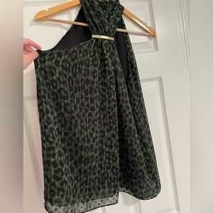 Michael Kors Green Cheetah Print Sleeveless Blouse with Gold Detail